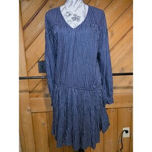 ONeill Womens Navy Blue White Dash Print Tiered V-Neck Mini Dress Small Boho